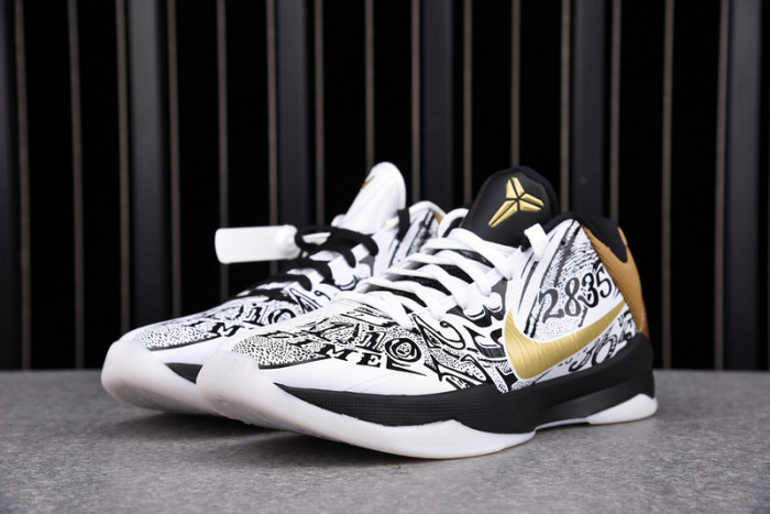 kobe 5 protro black/white/gold ct8044-100