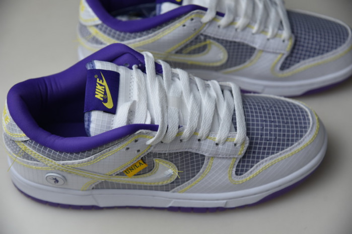 union la x nike dunk low court purple white grey yellow dj9649-500