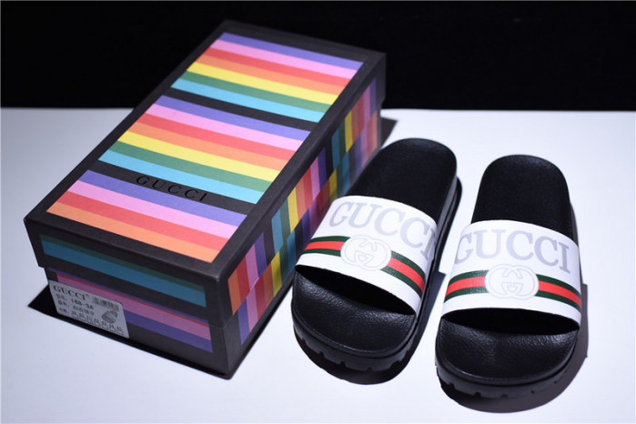 gc leather slide sandal black with gg logo mens