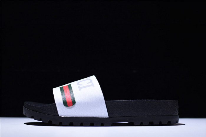 gc leather slide sandal black with gg logo mens