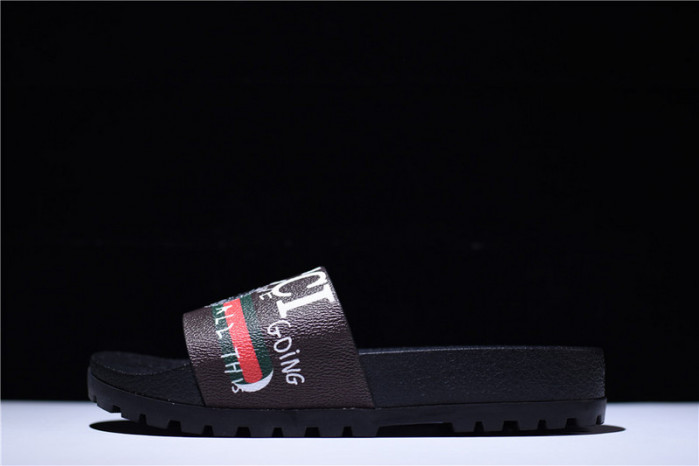 gc leather slide sandal with gg logo mens