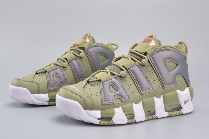 nike air more uptempo “iridescent” dark stucco/white 917593-001